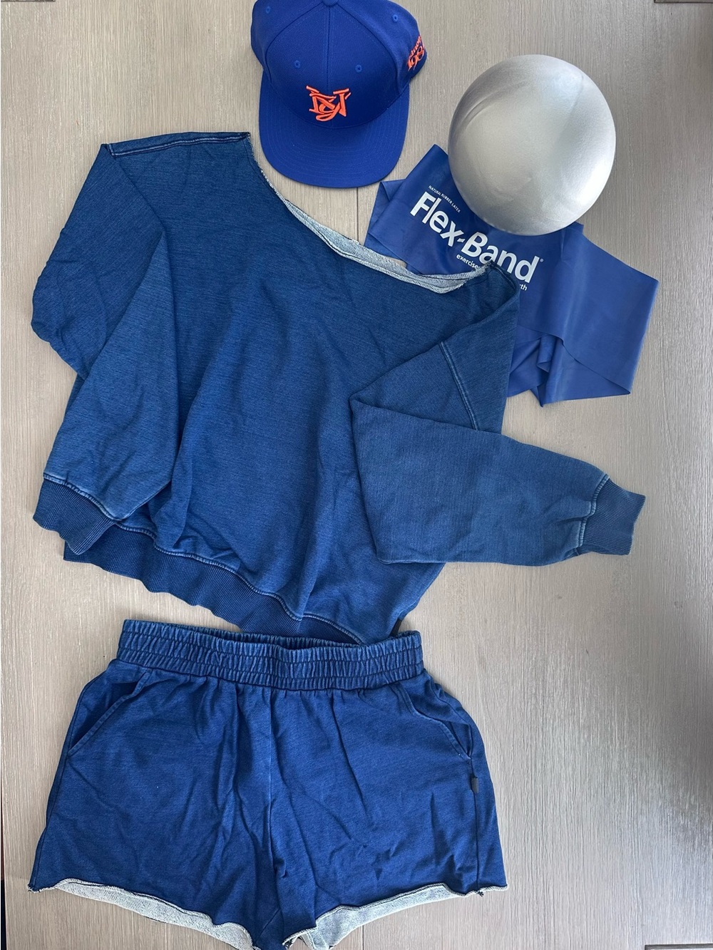 Fabletics Women’s Cozy Royal Blue Sweatshirt & Shorts Set